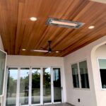 patio lights on wood ceiling